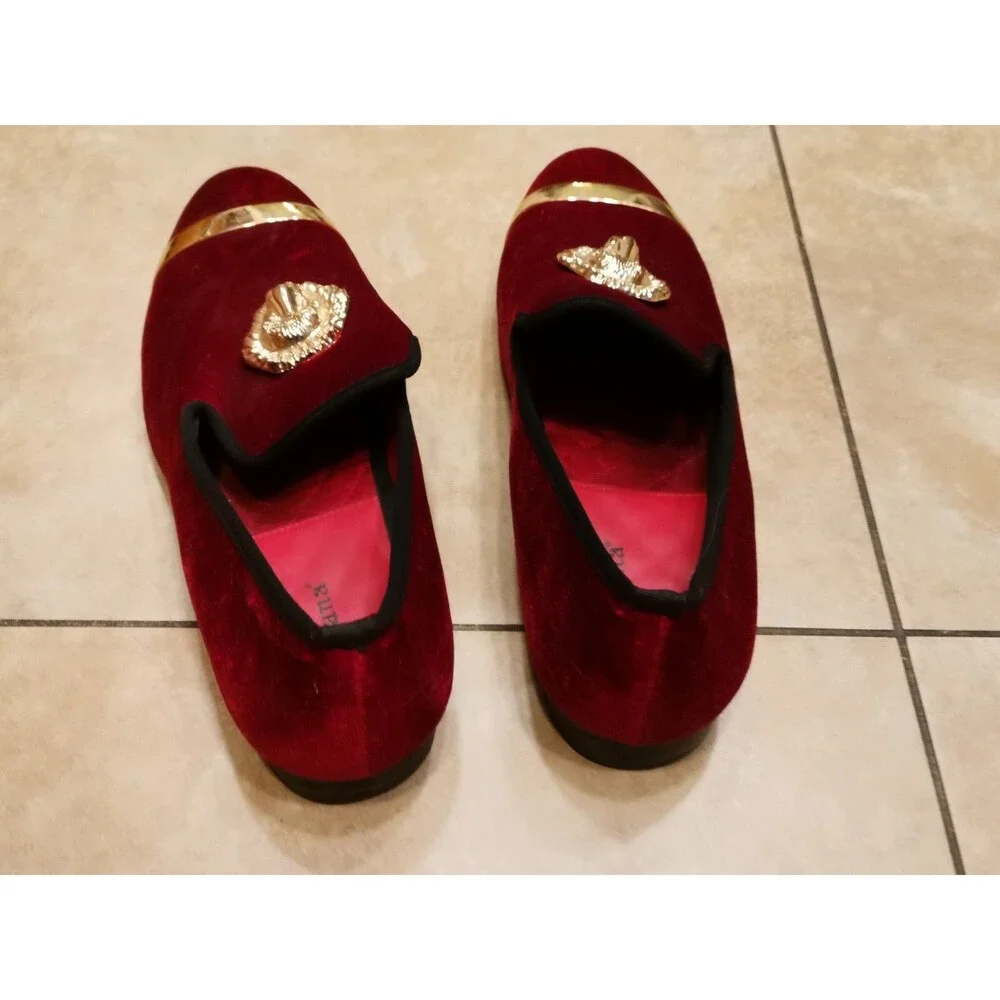Men's Meijiana Luxury Dress Party Burgundy Velvet Loafers Shoes Size 12